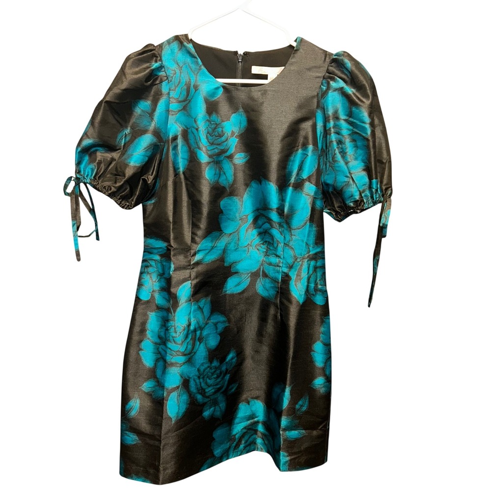 HUTCHBlack Turquoise Floral Puff Sleeve Mini Dress Party dress MED